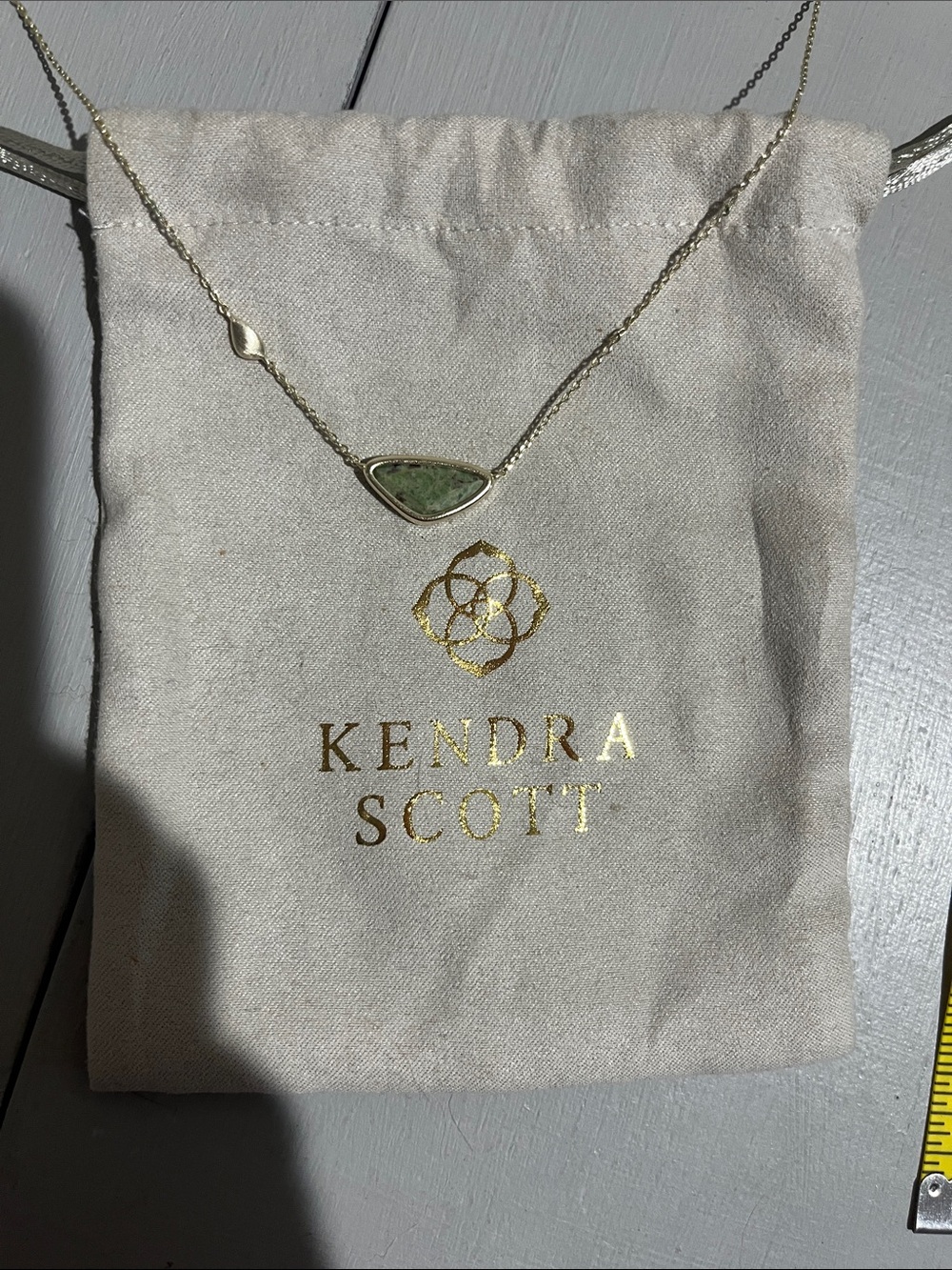 Kendra Scott Gold Tone Necklace with Green Marbled Stone Pendant